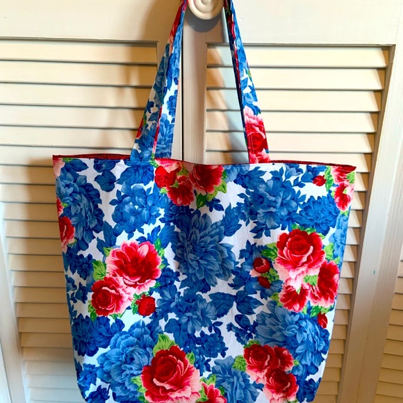 HAND CRAFTED Tote Bag Pioneer Woman Fabric Floral All Purpose 100% Cotton Purse - Picture 3 of 5
